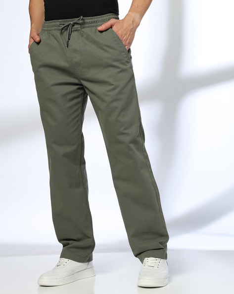 Men Straight Fit Flat-Front Trousers