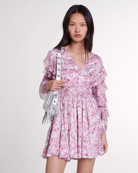 Buy Maje Patterned Ruffled A-Line Dress | Paris Pink Print Color Women |  AJIO LUXE