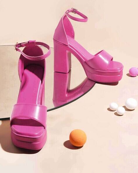 Ankle Strap Neon Pink Platform Sandals Platform Sandals Glitter