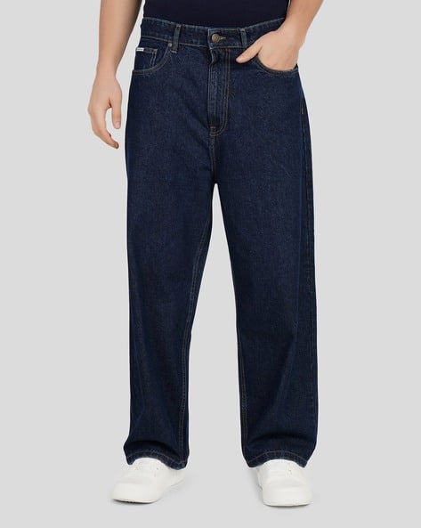 Men Lightly Washed Baggy Relaxed Fit Mid-Rise Jeans