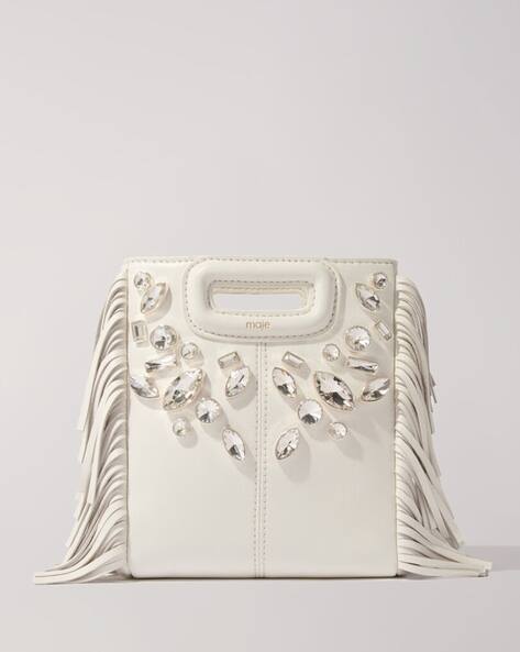 Buy Maje M Mini Leather Bag with Diamants White Color Women