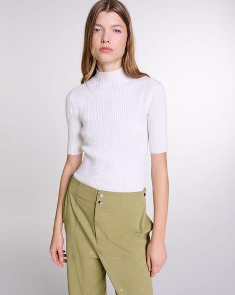 Buy Maje Rib Knit Top White Color Women AJIO LUXE