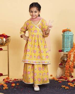 trampoline Girls Floral Print Kurta with Sharara & Dupatta-picture-36