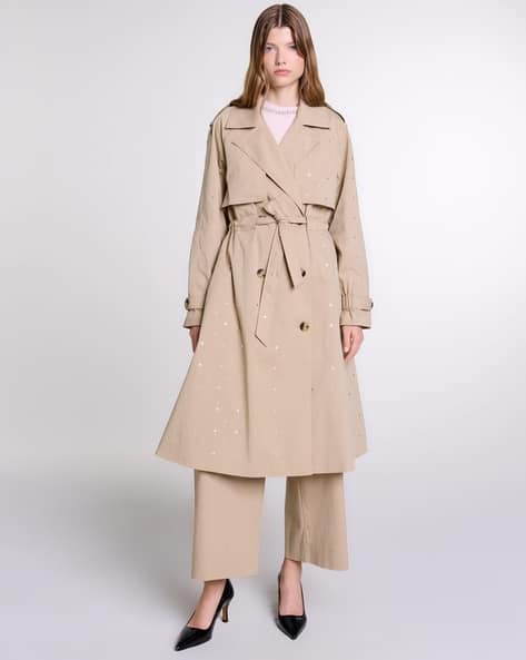 Buy Maje Studded Elastic Waist Trench Coat | Beige Color Women