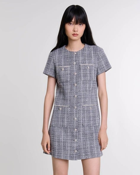 maje tweed shirt dress White buttoned tweed dress White For Women