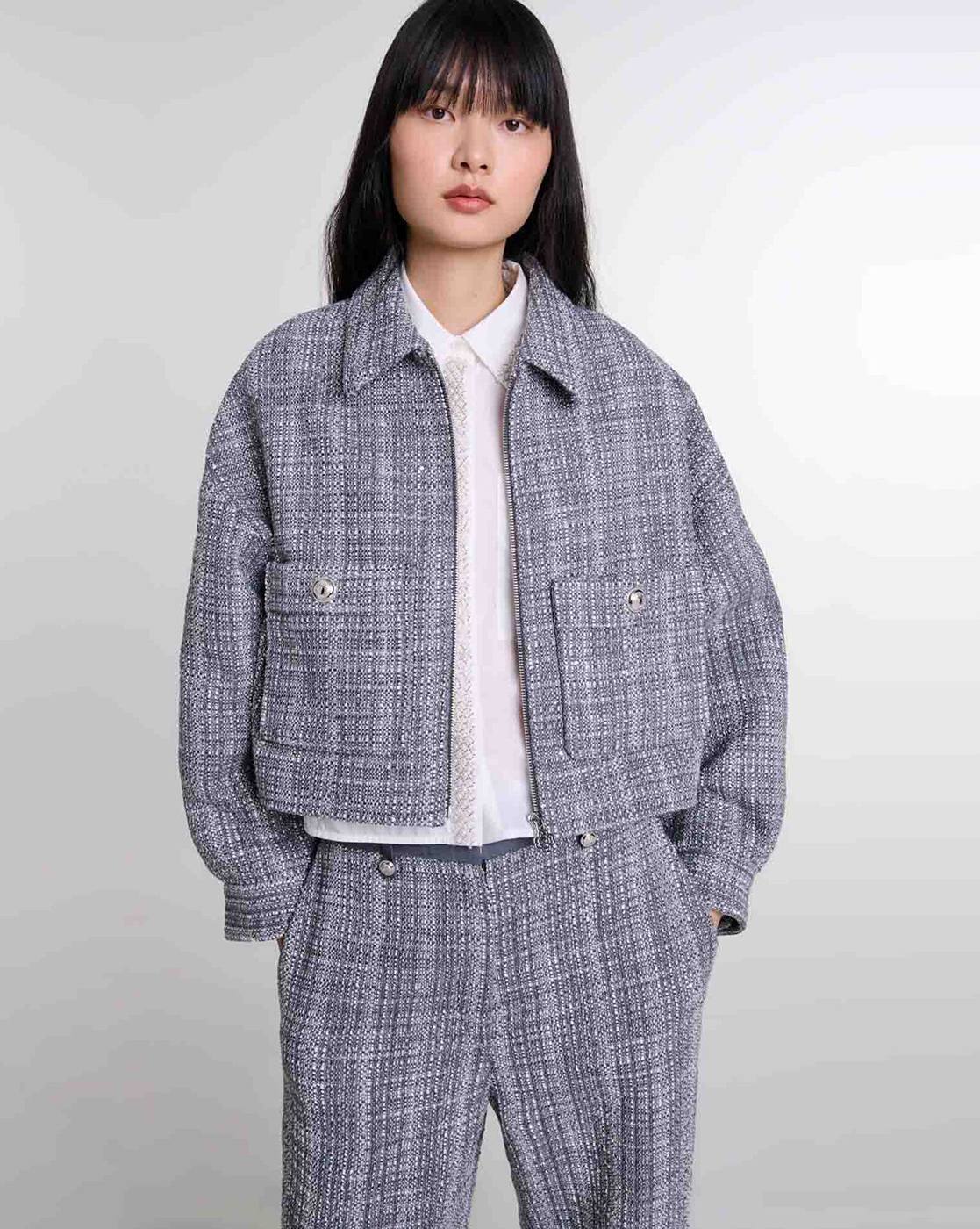 Buy Maje Tweed Short Jacket | Grey Color Women | AJIO LUXE
