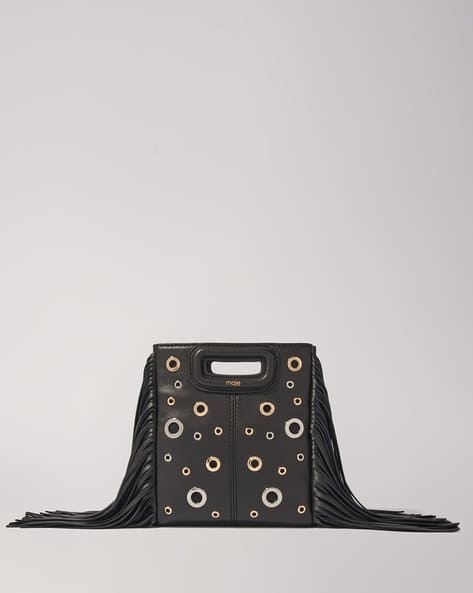 Buy Maje Leather M Mini Bag with Eyelets Black Color Women