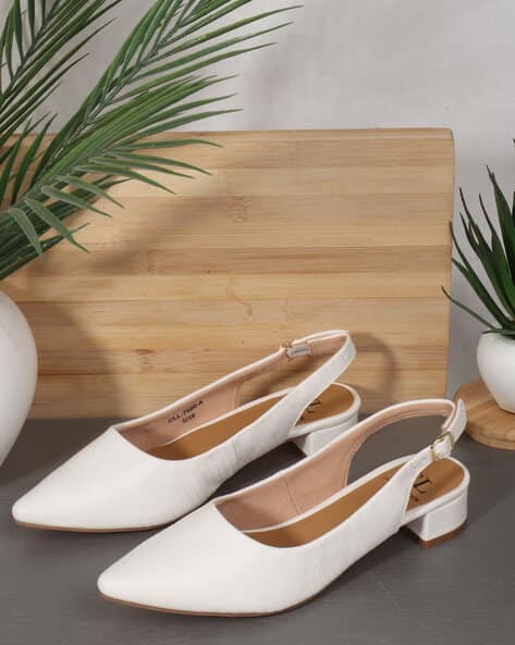 Slingback Womens White Block Heel Shoes Women Textured Sling-Back