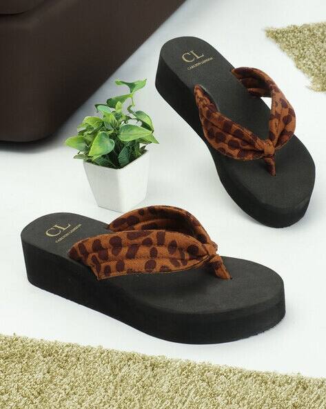 Carlton London Women Printed Thong-Strap Platform Sandals