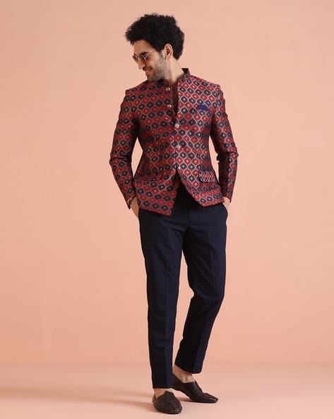 Printed Bandhgala Blazer Jodhpuri Printed Blazer Buy Maroon Ethnic