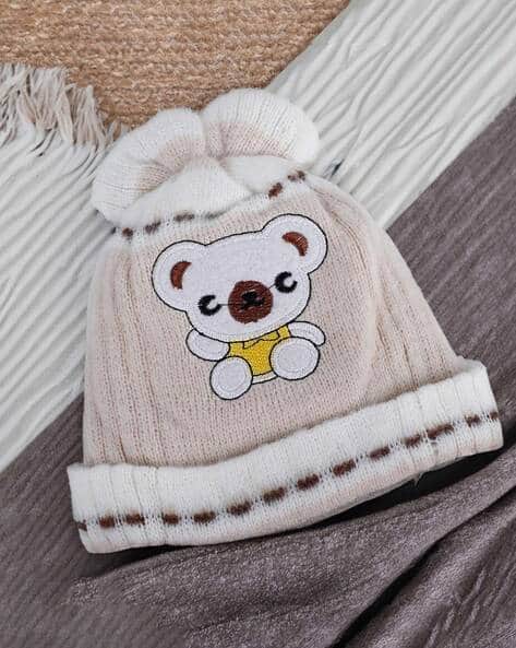 Buy Babymoo Ribbed Woolen Cap with Patch-Work Online | Ajio.com