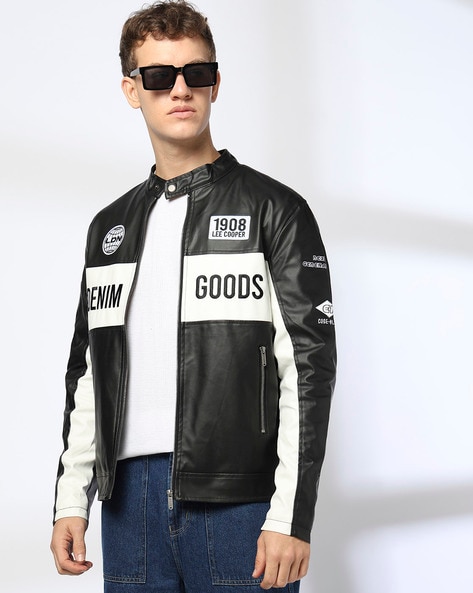 Men Embroidered Regular Fit Biker Jacket