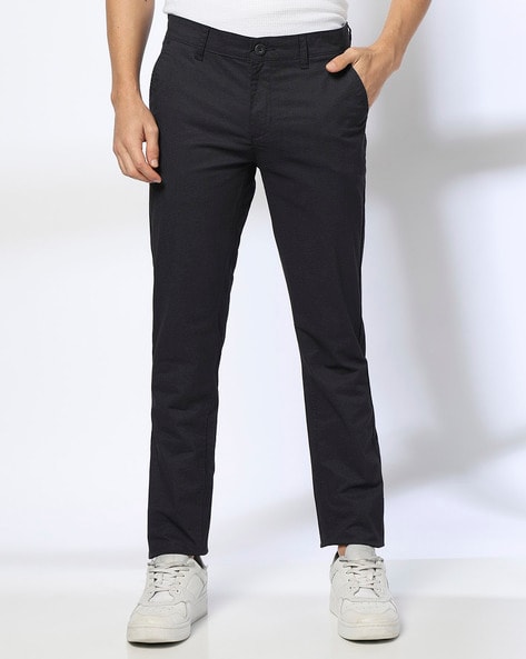 Men Printed Slim Fit Flat-Front Trousers