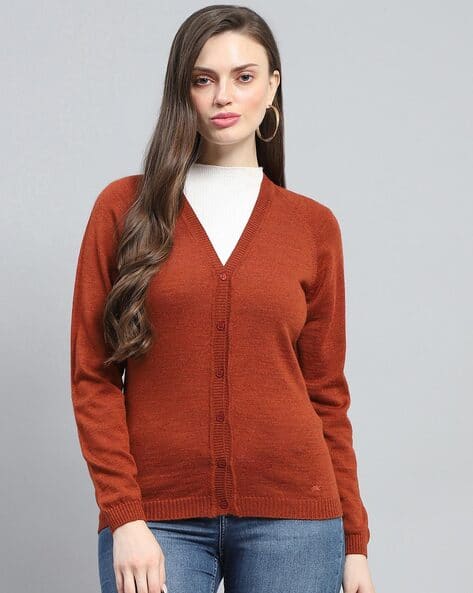 Ajio Womens Rust Cardigan Sweater Women Wool Cardigan
