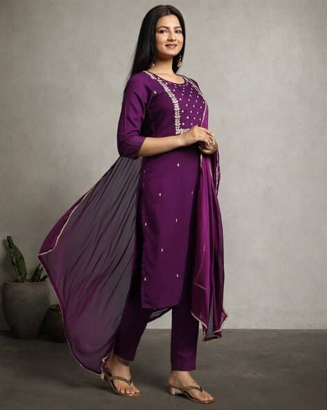 67% OFF on Women Embroidered Straight Kurta with Pants & Dupatta  67% OFF on Women Embroidered Straight Kurta with Pants & Dupatta