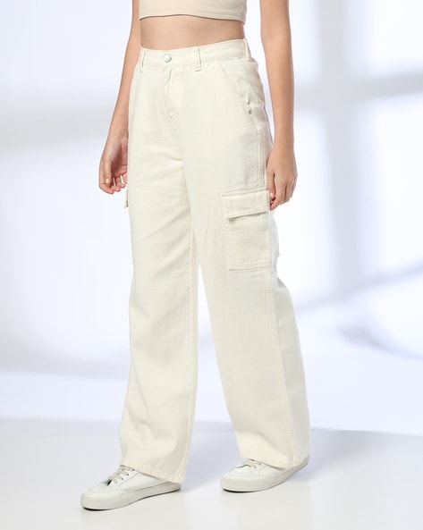 Women High-Rise Wide-Leg Jeans with Cargo Pockets