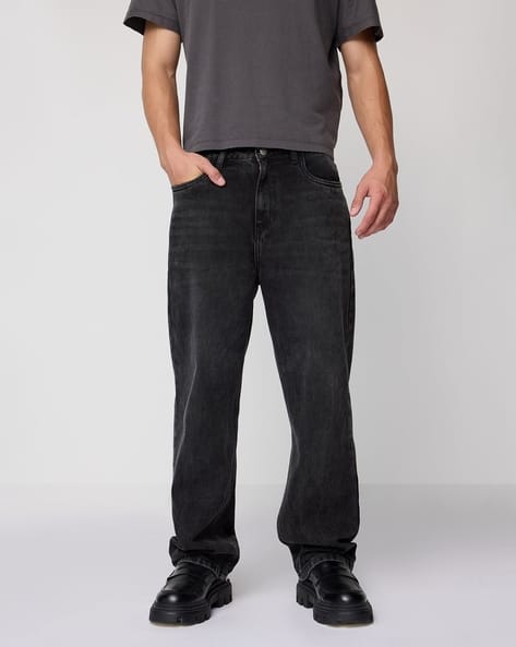 Men Wide Leg Solid High-Rise Jeans