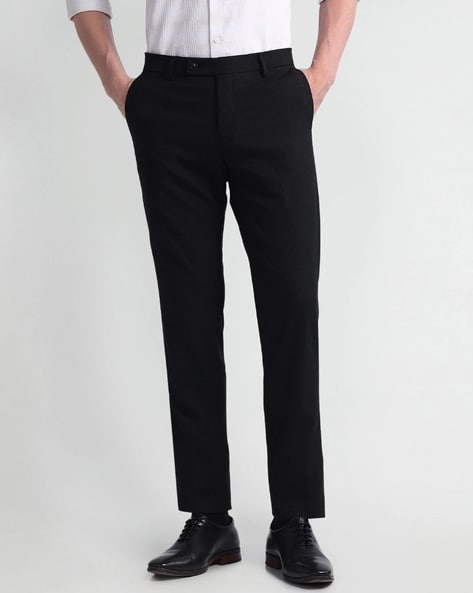 Men Slim Fit Flat-Front Trousers