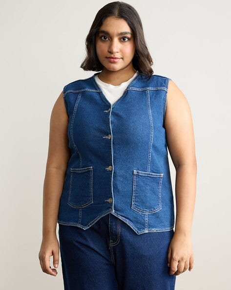 Women Plus Size Denim Crop Top