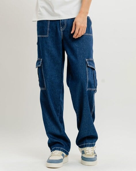 Men Baggy Fit Clean Look Cargo Mid-Rise Jeans