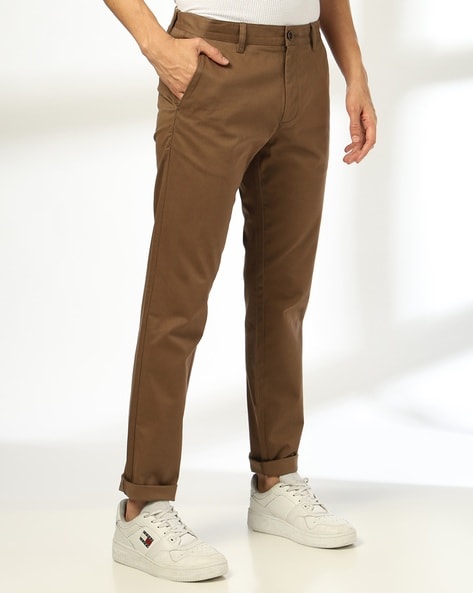 Men Tapered Fit Flat-Front Chinos