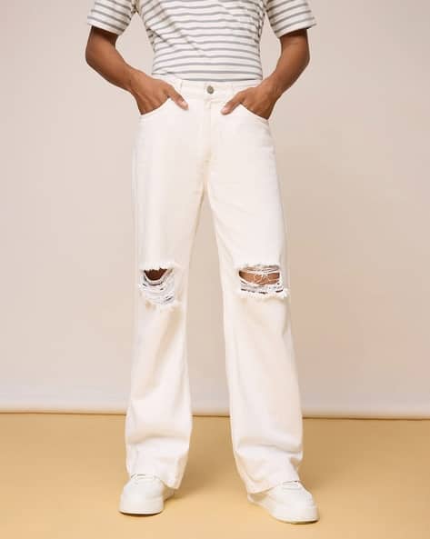 Men Solid Straight High-Rise Mildly Distressed Heavily Washed Jeans