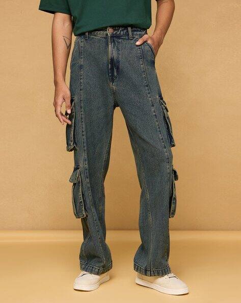 Men Solid Relaxed Fit High-Rise Cargo Style Jeans