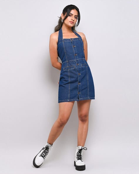 white christmas dresses Anna-Kaci Women's Casual Adjustable Strap Short Denim Pinafore Bib Ove main image 1