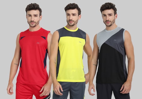 Men Pack of 3 Regular Fit Sleeveless T-shirts