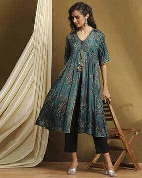 biba Women Floral Print V-Neck Flared Kurta-picture-51