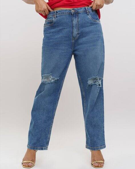 Women High Rise Heavy Distressed Jeans