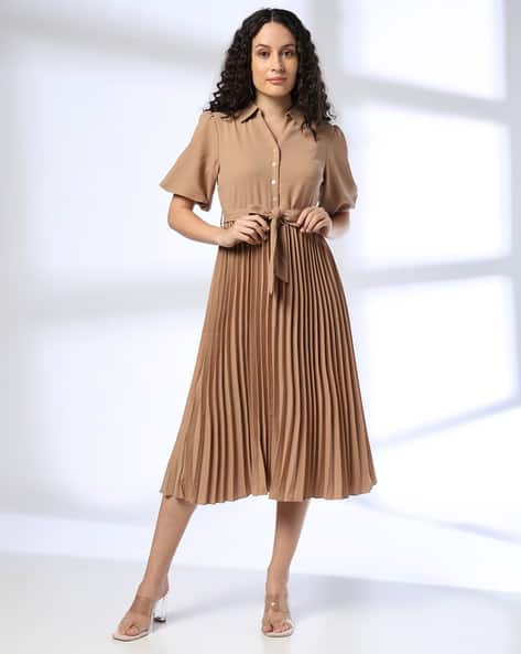 Women Fit & Flare Dress with Tie-Up Belt