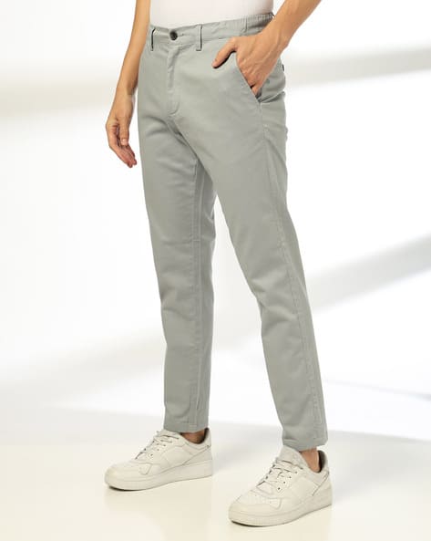 Men Cropped Fit Flat-Front Trousers - Main Image