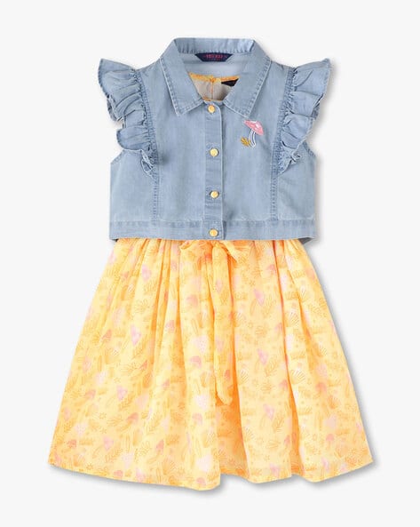 Girls Graphic Print A-Line Dress with Top - Main Image