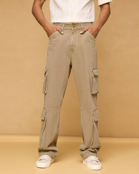 Men Solid Relaxed Fit Low-Rise Cargo Jeans