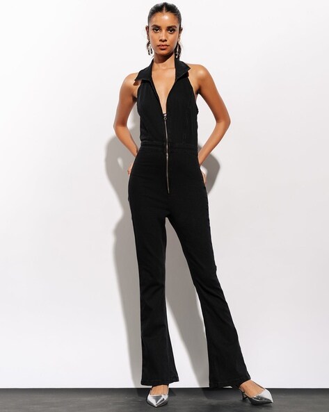 Women Solid Halter Neck Basic Jumpsuit