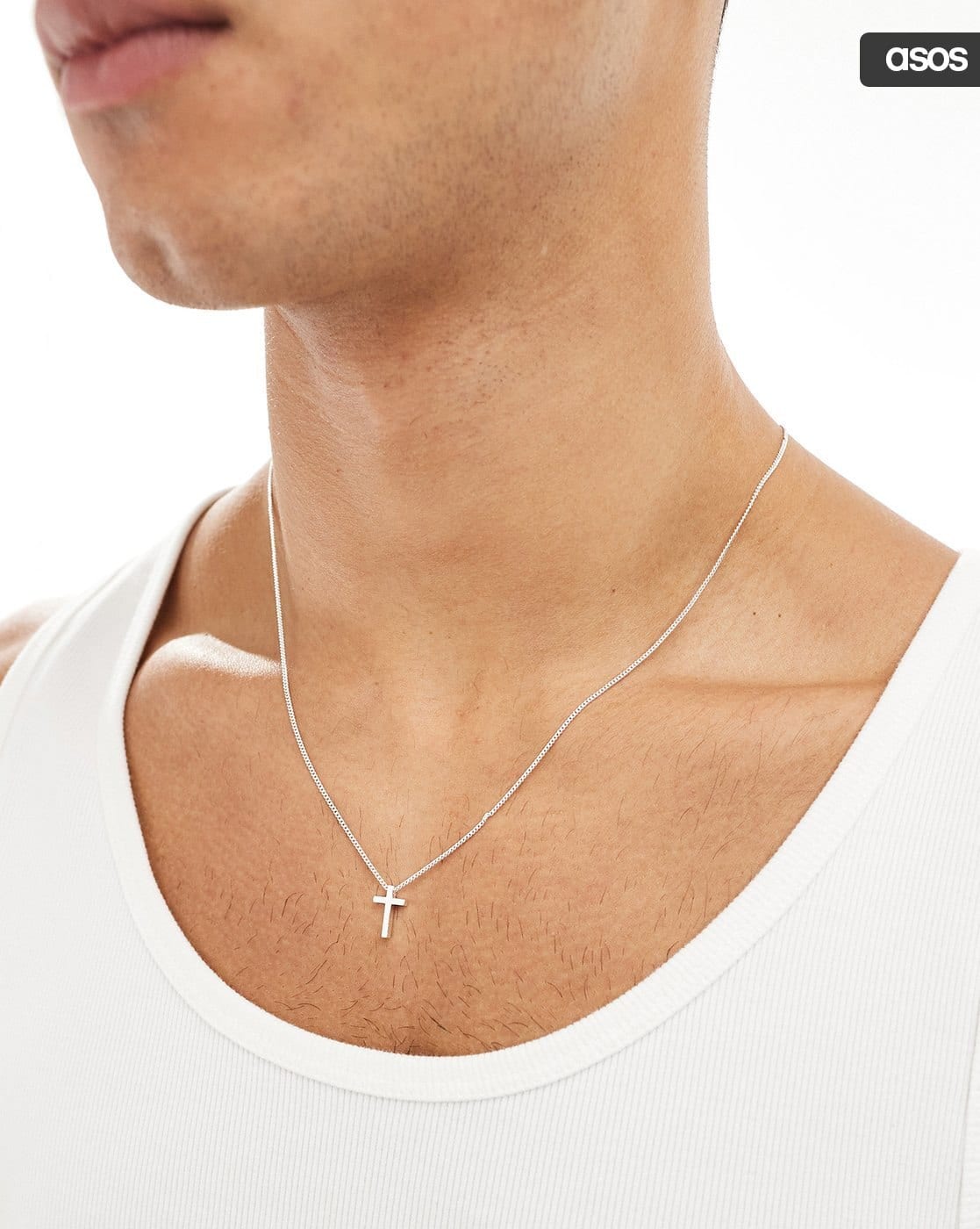 Men Silver-Plated Chain with Ditsy Cross Pendant