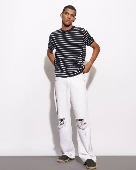 Freakins White Wide Leg Jean Men Solid Wide Leg High-Rise