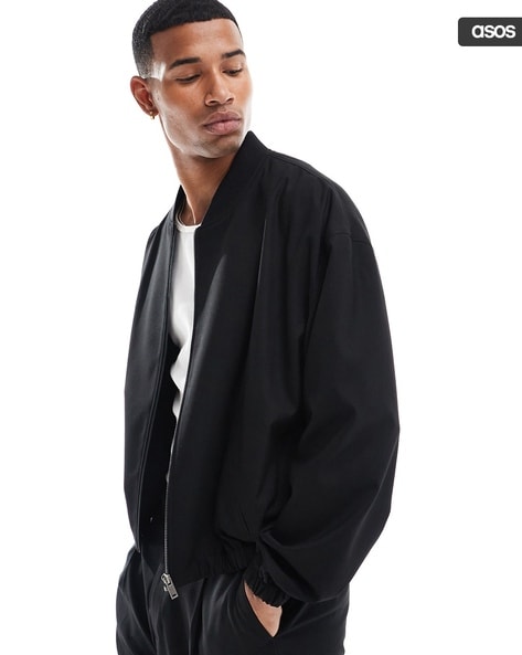 Men Oversized Zip-Front Bomber Jacket