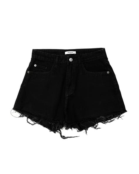 Women Solid High-Rise Denim Shorts