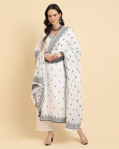 Varanga Women Patterned Straight Kurta with Pants & Dupatta