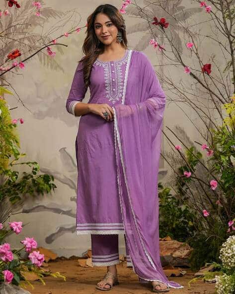 FABNEX Women Embroidered Straight Kurta with Pants & Dupatta