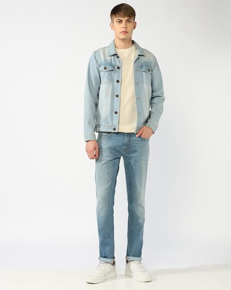 GAS Men Mid-Wash Slim Fit Zippered Fly Mid-Rise Jeans