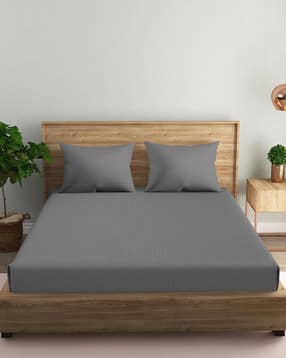 Cotton Satin Striped Plain Color King Size Bedsheet-image-46