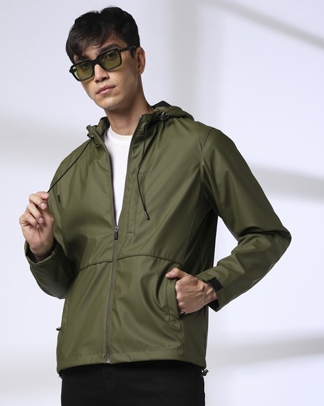 Men Zip-Front Regular Fit Hooded Jacket