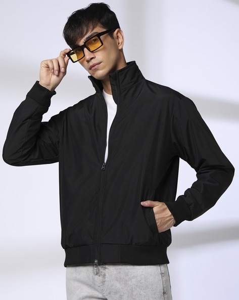 Men Zip-Front Regular Fit Bomber Jacket