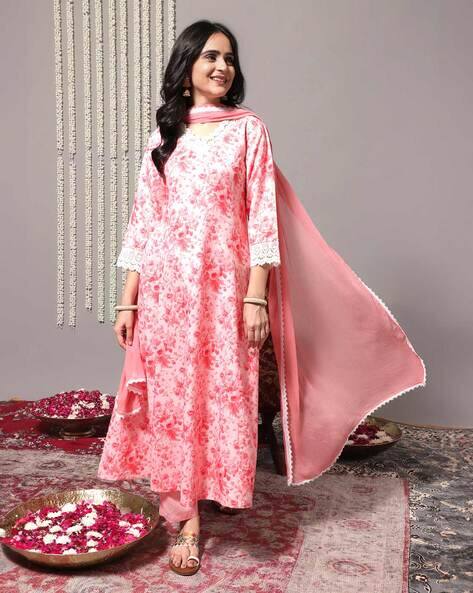 Varanga Women Floral Print A-Line Kurta with Pants with Dupatta