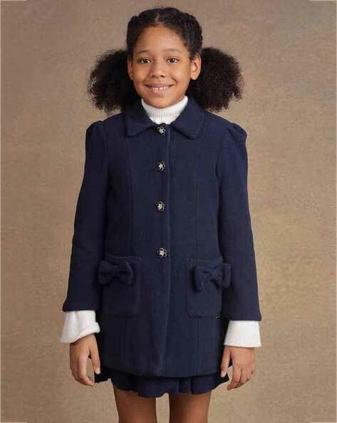 Girls Patterned Overcoat with Patch Pockets - Main Image