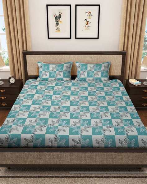 KLOTTHE 400 TC Floral Print Double Bedsheet with Pillow Covers