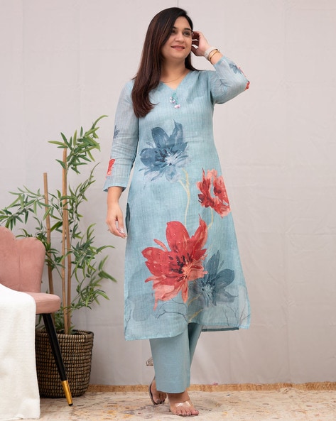 Women Floral Print Straight kurta & Pants Set